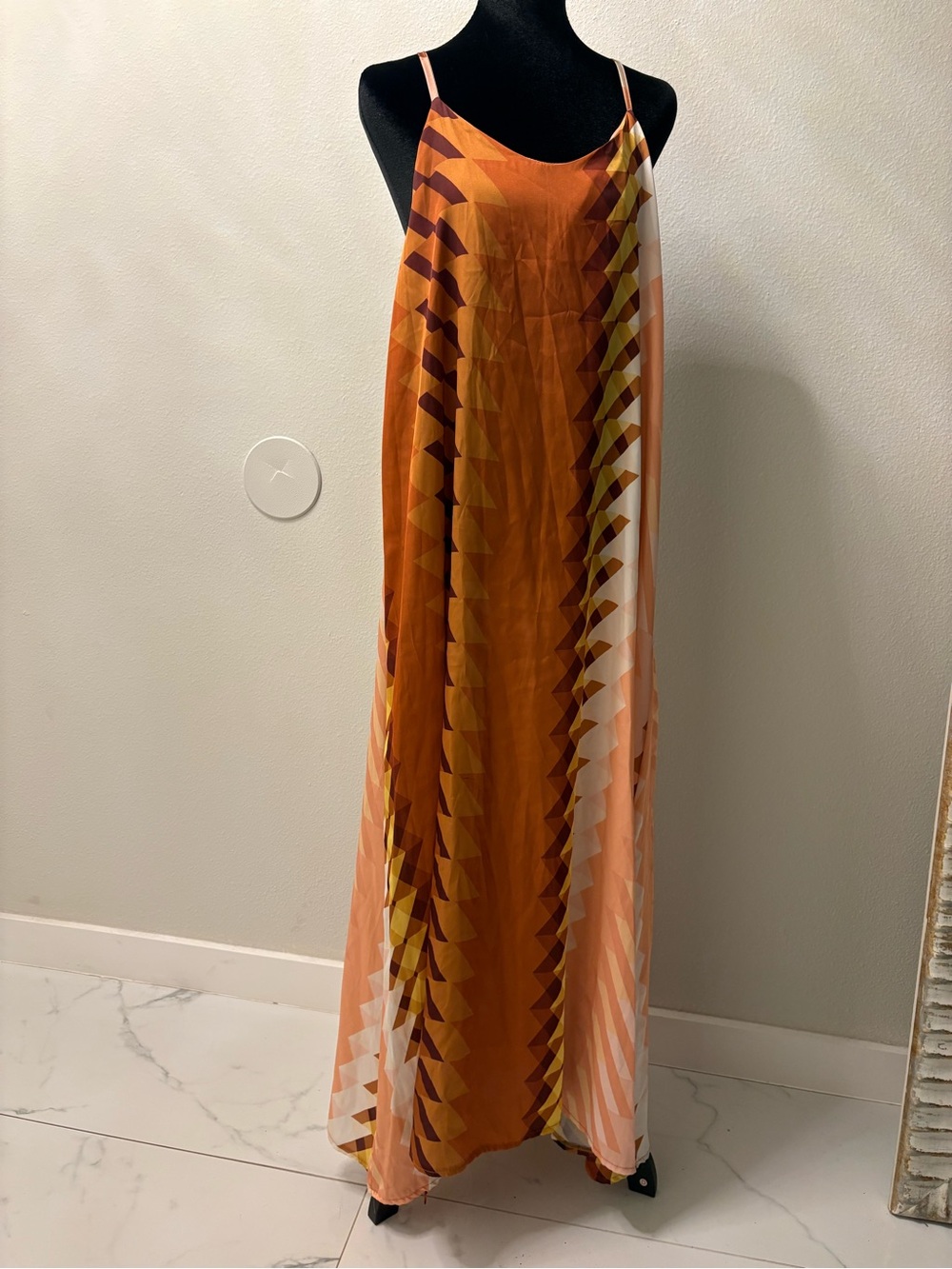 Venti6 Orange Geometric Maxi Slip Dress Size S - Picture 7 of 9